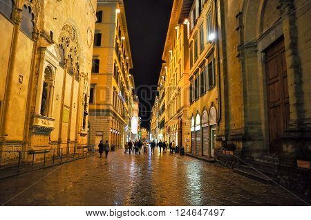 FLORENCE-NOVEMBER 10:Via dei Calzaiuoli at night on November 10 2010 in FlorenceItaly. Via dei Calzaiuoli is one of Florence's shopping streets with various historical point of interest.