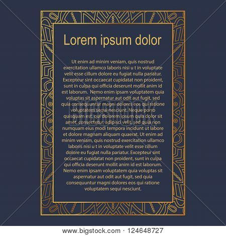 Rectangle gold border frame. geometric ornament. Can be used for decoration and design photo frame menu card scrapbook album. Vector Illustration.