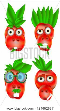 A set of four icons with happy  and angry emotions  in red color on a white background