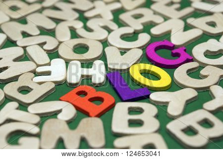Colored Blog Sign On Green Background With Different Letters