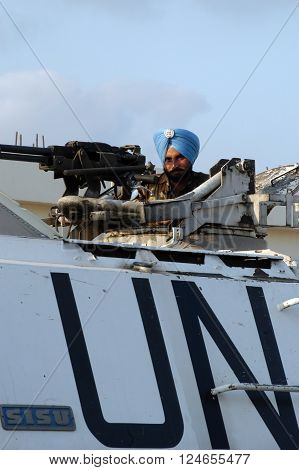 TYR, LEBANON-OCTOBER 18, 2008:Unidentified UN vehicle on patrol on October 18, 2006 in Tyr, Lebanon