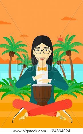 Woman playing tomtom.