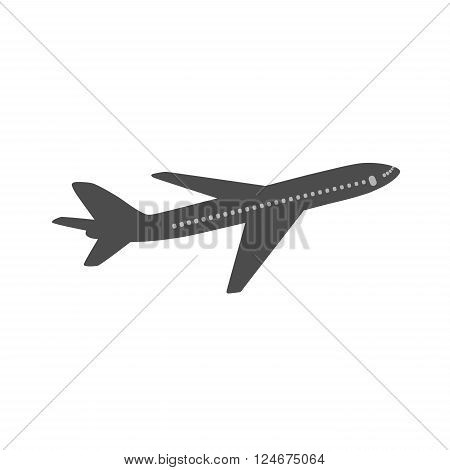 Airplane icon, contour isolated on white background. From one side view.