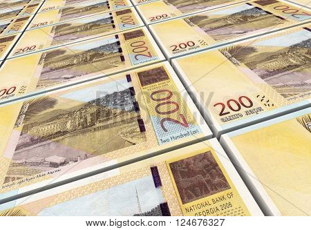 Georgian lari bills stacks background. 3D illustration.
