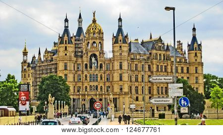 Schwerin Germany - June 13 2012: Schwerin Castle. This building houses the State Parliament of Mecklenburg-Vorpommern.