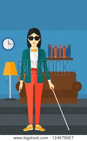 Blind woman with stick.