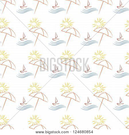 seamless pattern of beach ambrella and boat. Vector illustration.