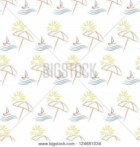 seamless pattern of beach ambrella and boat. Vector illustration.