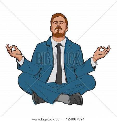 Businessman in nirvana. Relaxed businessman. Search yourself, relax. Harmony with the world. Man resting. Man meditating. Rest of stress at work. Man relax in the vacation. . Man and relax