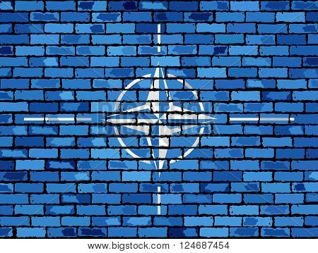 Flag of NATO on a brick wall - Illustration,