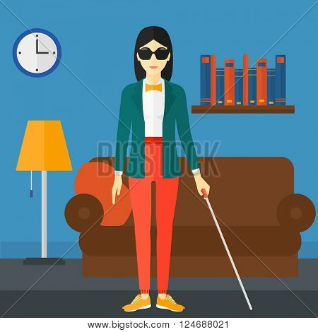 Blind woman with stick.