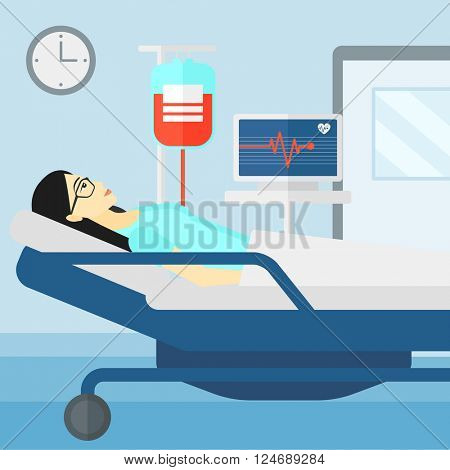 Patient lying in hospital bed.