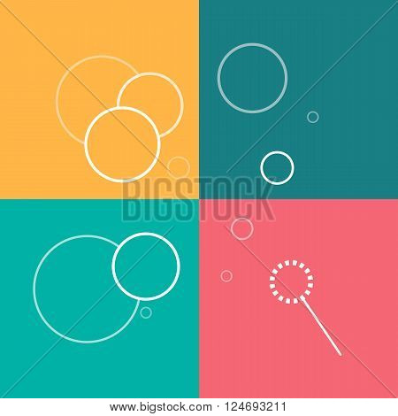 Flat vector line icons of soap bubbles on a colorful background. Soap sud line illustration.