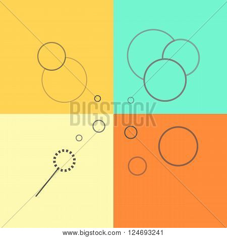 Flat vector line icons of soap bubbles on a colorful background. Soap sud line illustration.