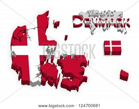 Kongeriget Denmark 3D ( flag and map ) ( transportation and tourism concept )
