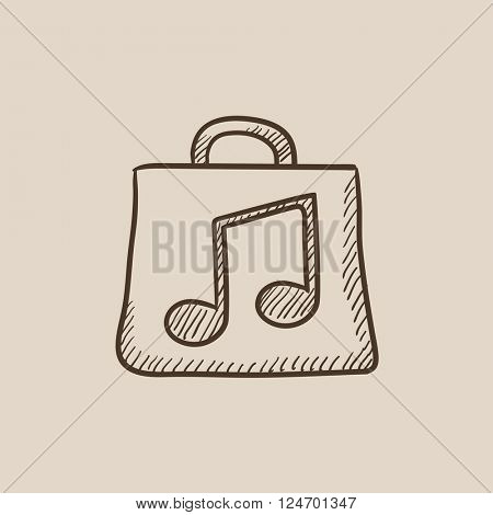 Bag with music note sketch icon.
