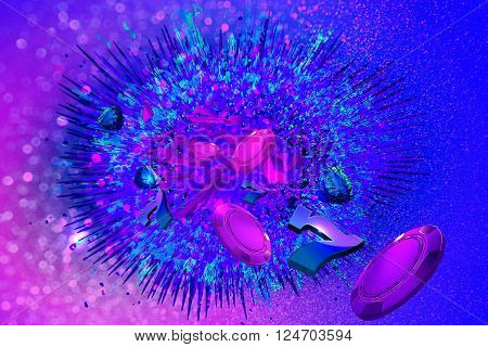 Casino comics style explosion background with casino elements floating