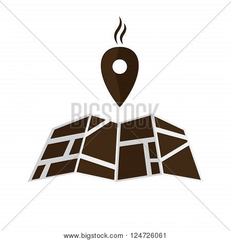 Vector map icon with Coffee Pin Pointer isolated on white