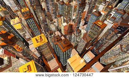 Generic urban architecture and skyscrapers forming a huge city. 3D rendered Illustration.