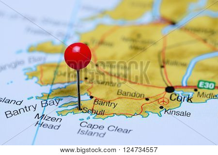 Schull pinned on a map of Ireland
** Note: Shallow depth of field