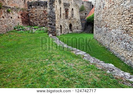 Architectural detail of Calnic Medieval Fortress, Transylvania, Romania - UNESCO heritage landmark