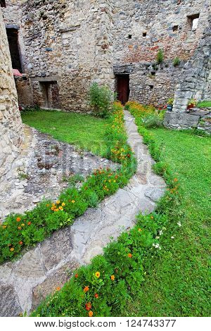 Architectural detail of Calnic Medieval Fortress, Transylvania, Romania - UNESCO heritage landmark