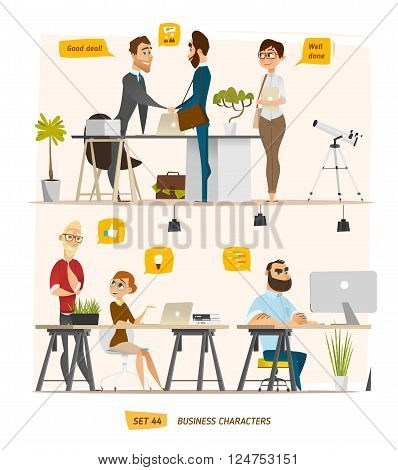 Business characters scene. Teamwork in modern business office