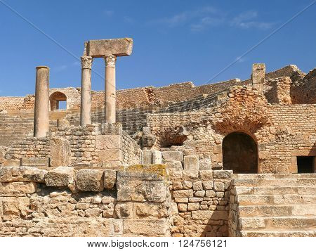 Dougga Roman Ruins. Unesco World Heritage Site in Tunisia.