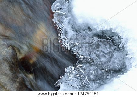 Water and ice in winter mountain stream