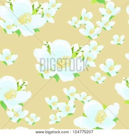 beautiful jasmine flower on ocher background. seamless vector illustration