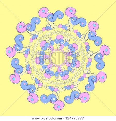 symmetrical circular pattern on a yellow background. vector illustrator