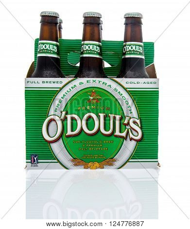 Winneconne, WI - 16 March 2016: Six pack of O'doul's non-alcoholic malt beverage.