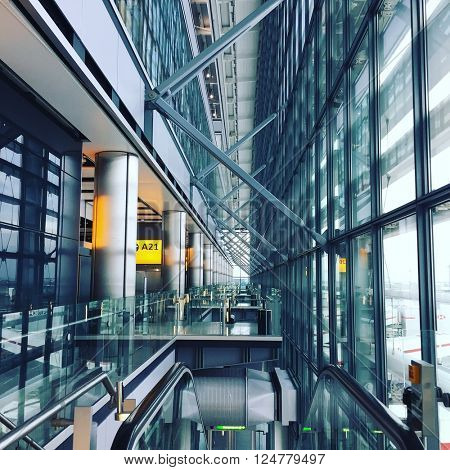 LONDON - OCTOBER 15: Terminal 5 Airside Departures on October 15, 2015 at London Heathrow Airport, London, UK.