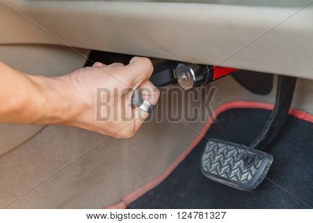 Pull for lock brake pedal of the car