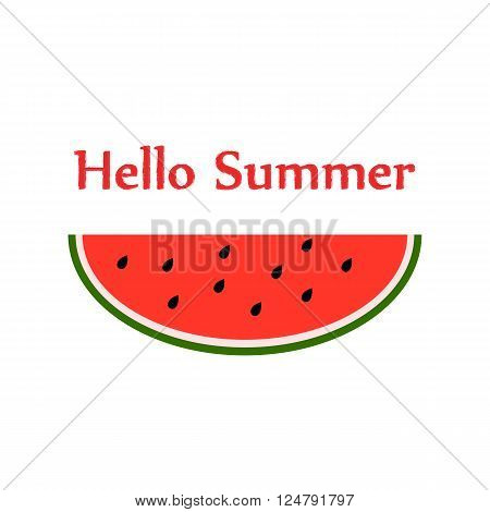 Watercolor watermelons and lettering hello summer on white