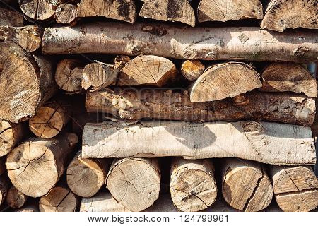 Pile of chopped fire wood prepared for winter
