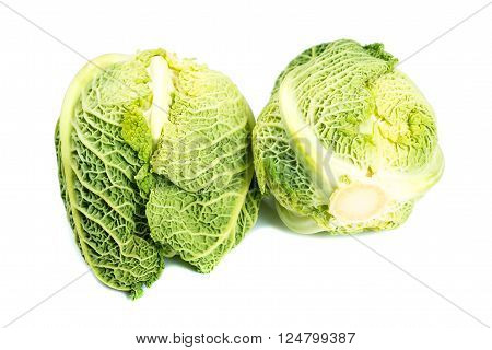 Savoy cabbage lay on a white background. Insulation