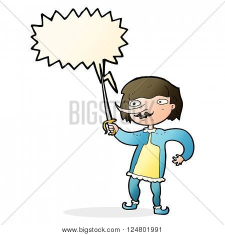 cartoon man with sword with speech bubble