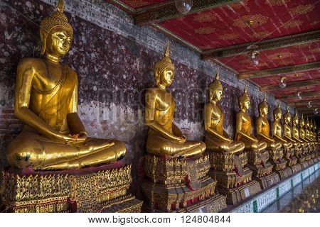 Golden Buddhas In Wat Suthat, Bangkok