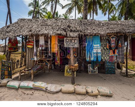 PAJE, ZANZIBAR - MARCH 31, 2016: Local souvenir shop called 