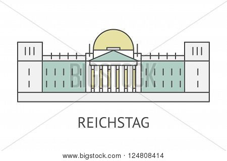 Flat vector retro illustration Reichstag in Berlin, Germany. Famous Berlin symbol line icon