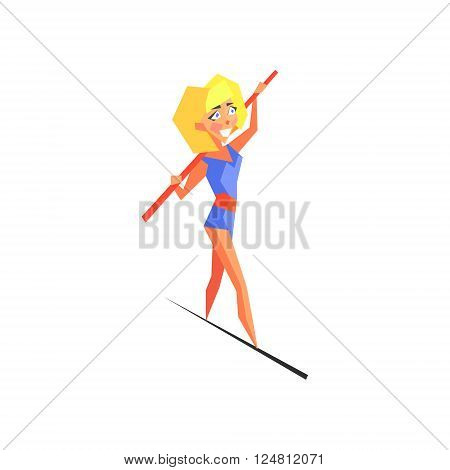 Circus Rope-walker Performing Graphic Flat Vector Design Isolated Illustration On White Background