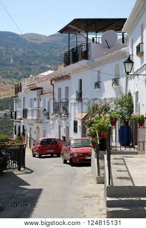 ALORA, SPAIN - JUNE 27, 2008 - View along a town street towards the mountains Alora Malaga Province Andalusia Spain Western Europe, June 27, 2008.