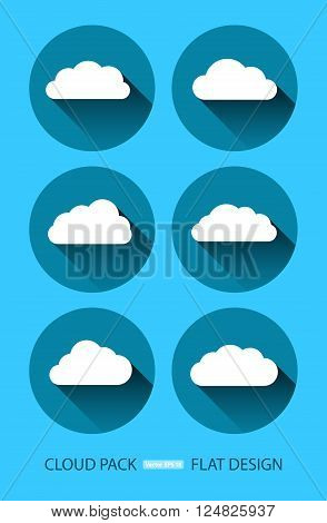 Stylish flat design cloud icon set for internet use. Vector EPS 10.