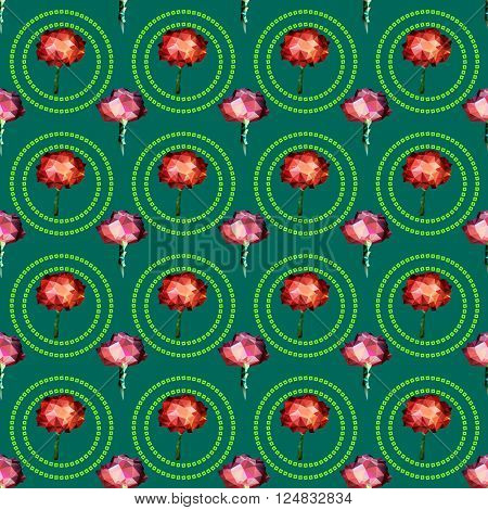 Abstract seamless floral pattern with roses and circles