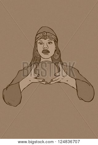 Chiromancer vintage image of woman with headband