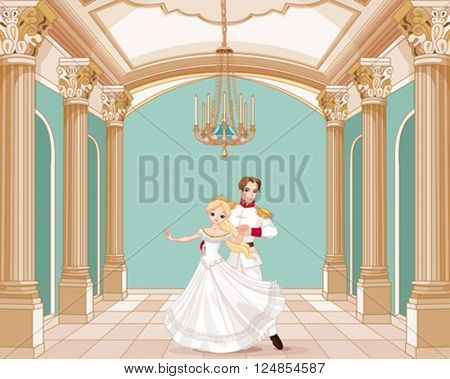 Illustration of dancing prince and princess  