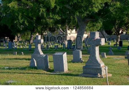 April 3 2016: Photo of Mission San Gabriel Arcangel cemetery which is located in San Gabriel Californa USA.