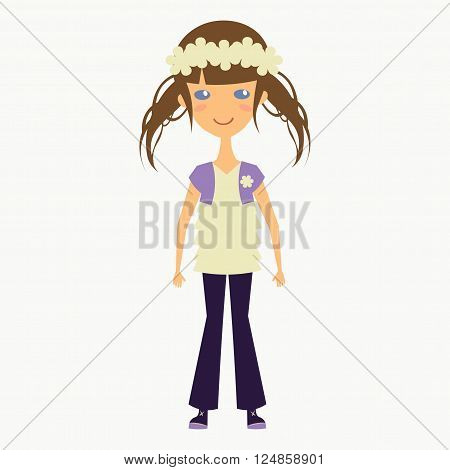 pretty little girl doll lady with a floral wreath blouse jacket jeans