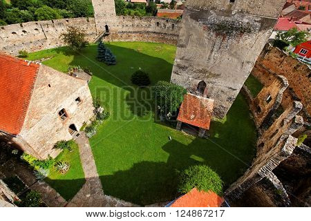 Architectural detail of Calnic Medieval Fortress, Transylvania, Romania - UNESCO heritage landmark